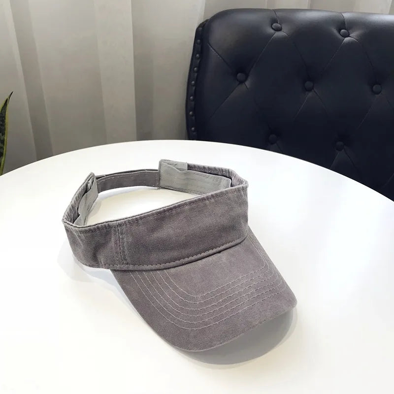 Summer Sun Hats Washed Cotton Empty Top Cap Women Men Sports Travel Beach Hat Solid Color Sunscreen Anti Uv Visor Golf Caps
