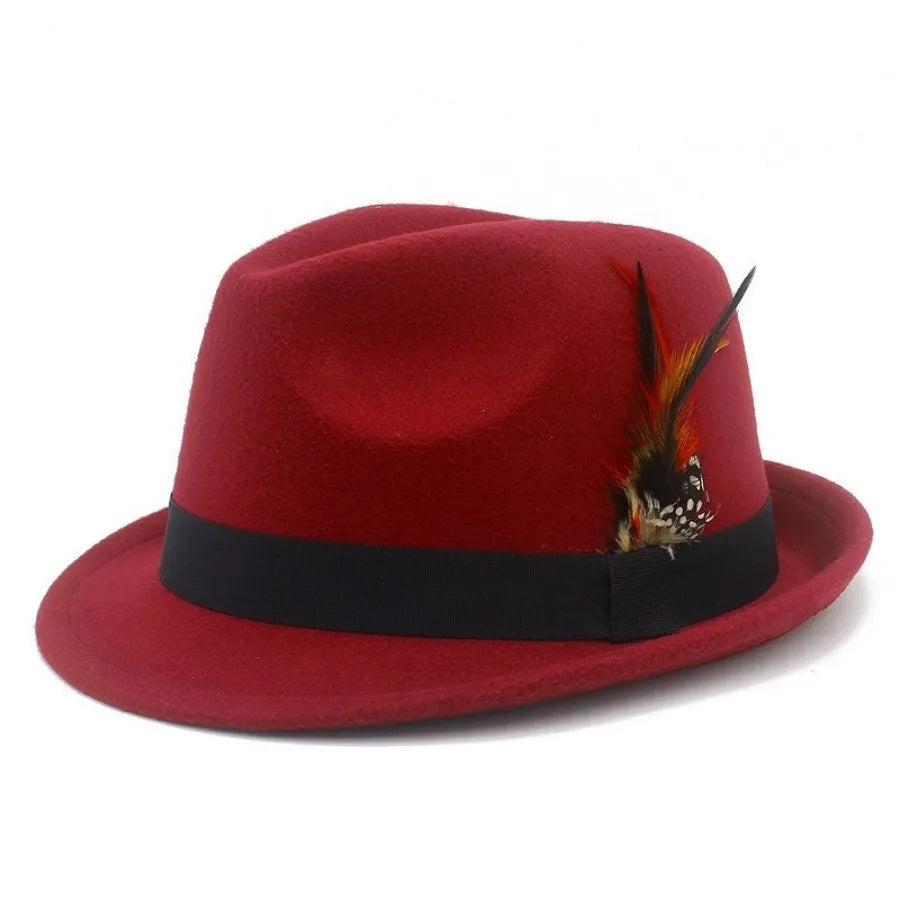 European and American Style Woolen   Women's Autumn and Winter Fashion Feather Show Hats Men's Jazz Hats