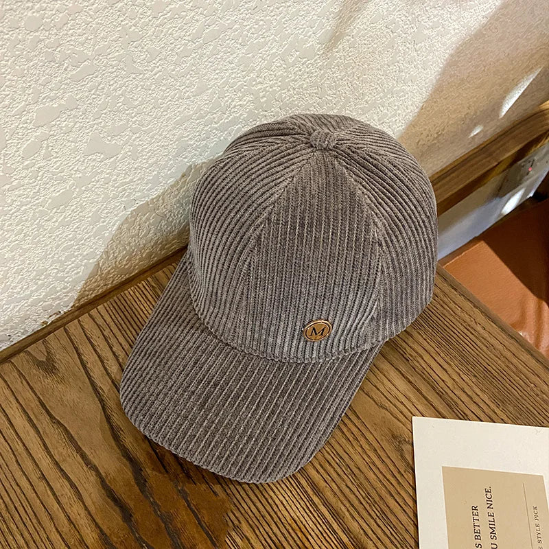 Baseball Cap Women Autumn Winter Solid Color Trendy Corduroy Korean Adjustable Snapback Hats For Women Men Fashion Cap Female