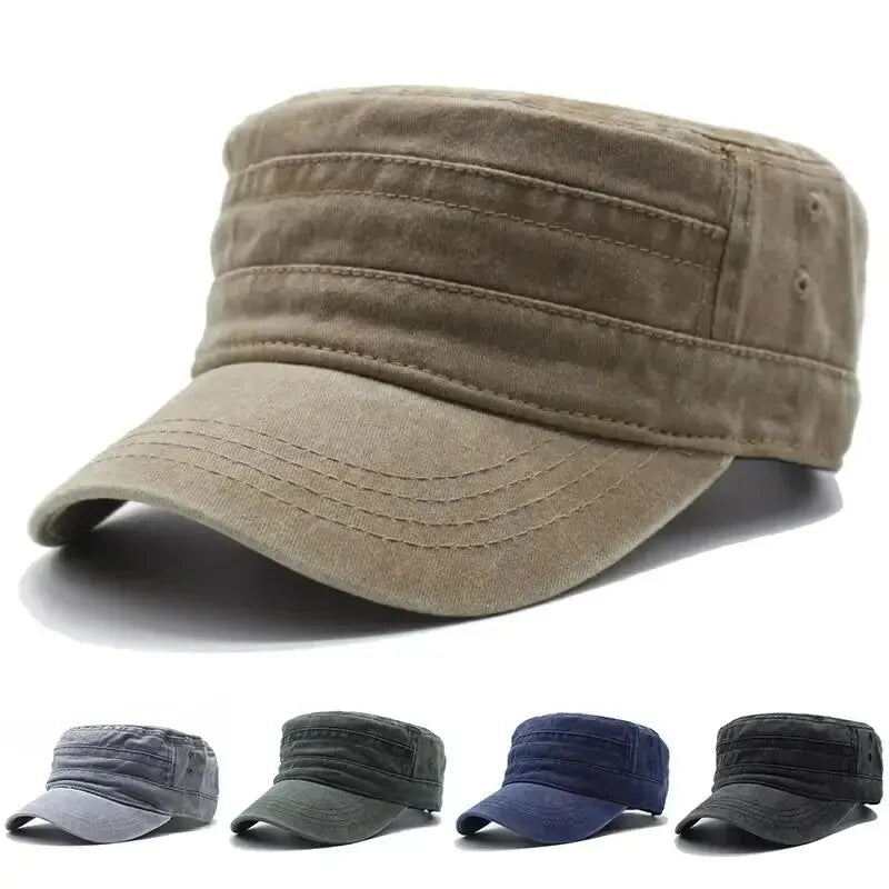 Unisex Washed Denim Flat Top Cap Retro Fishing Style Big Head Casual Outdoor Hat
