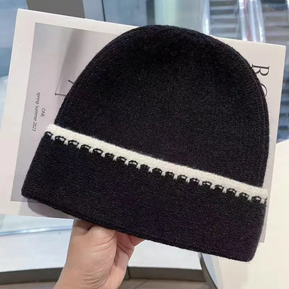Minimally Color Blocking Striped Knitted Hats For Women Versatile In Autumn And Winter Fashionable And Trendy Warm Caps