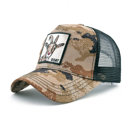 Camouflage Trucker Cap With Embroidery Lion Patch Snapback Baseball Cap For Men Women Adjustable Mesh Visor Hat