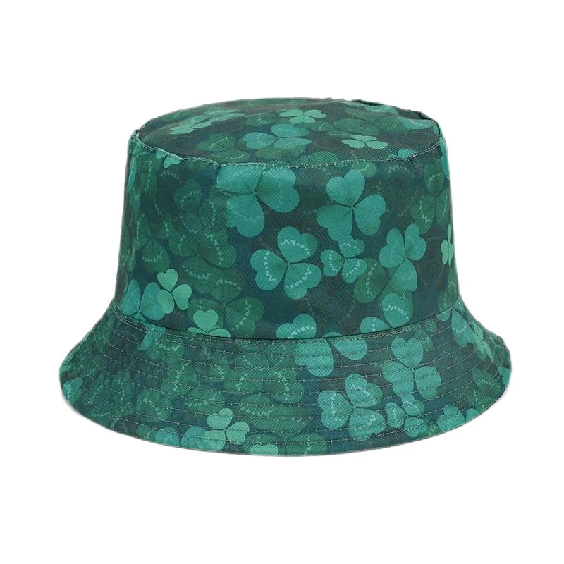 2025 St Patrick's Day Bucket Hat for Women Men Tropical Print Revisible Summer Double Side Sun Hat Green Leaf Panama Beach Cap