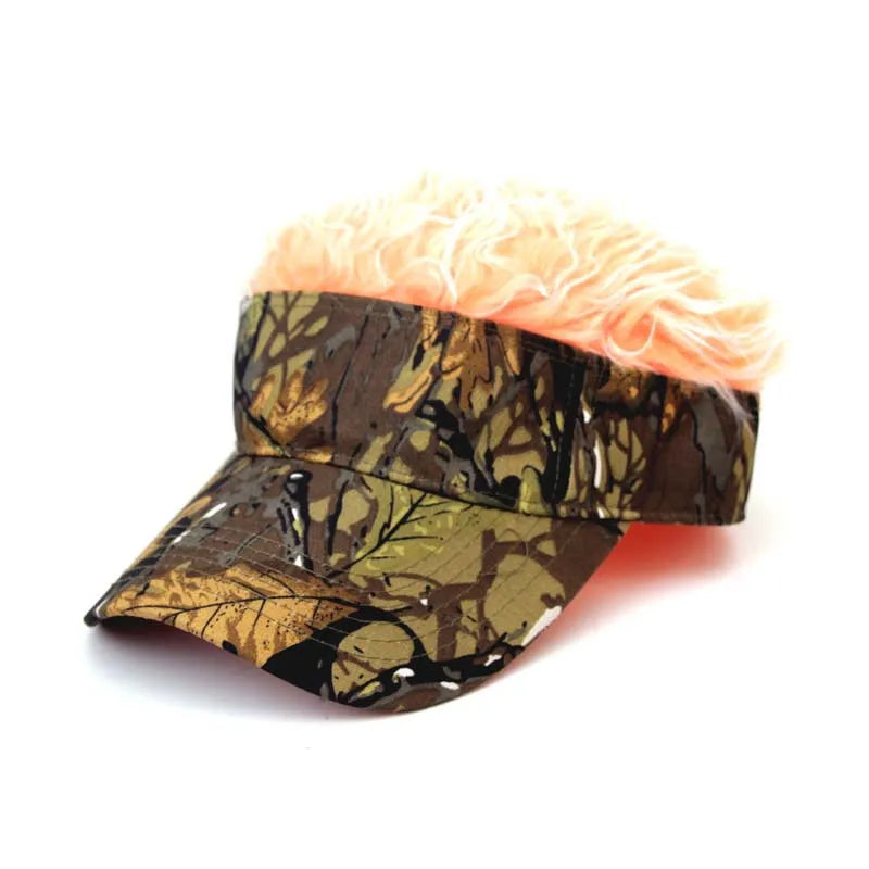 Streetwear Casual Camouflage Visor Hat Men Women Adjustable Sun Sunshade Hip Hop Baseball Cap With Spiked Hairs Wigs Casquatte