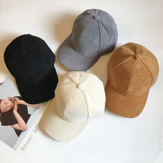 Corduroy Baseball Cap Women's Retro Solid Color Dad Hat Autumn Winter Hats For Men Women Unisex Casual Keep Warm Curved Brim