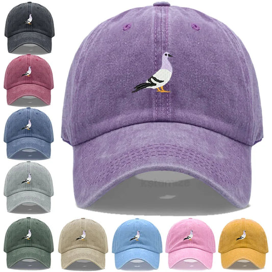 Pigeon Embroidery Baseball Cap for Women Men Fashion Adjustable Soft Washed Cotton Dad Hat Unisex Classic Golf Caps