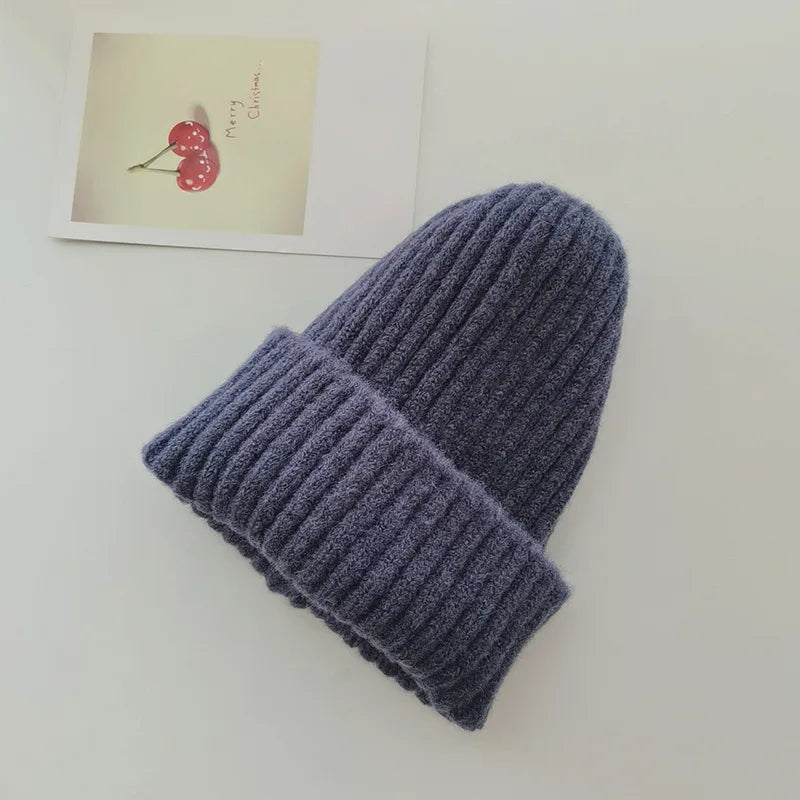 Winter Hats For Girls Boys Beanie Children Solid Color Knitted Ear Protection Keep Warm Baggy Cap Trendy Bonnet Winter Cap