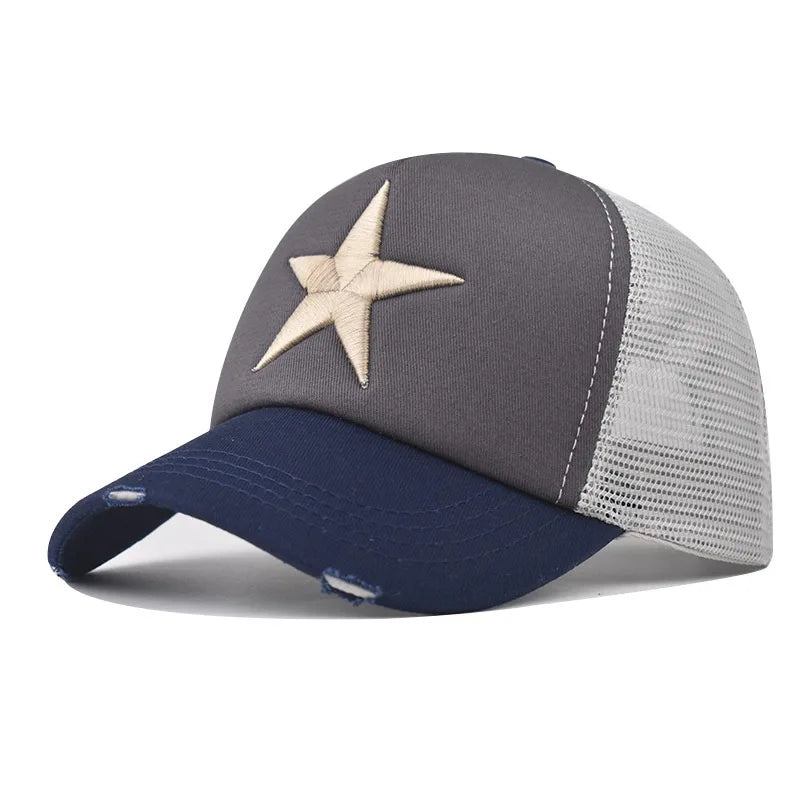 Hot Sale Unisex Adjustable Mesh Cap Casual Plain Embroidery Five-Star Cotton Baseball Cap Summer Trucker Hat for Women And Men