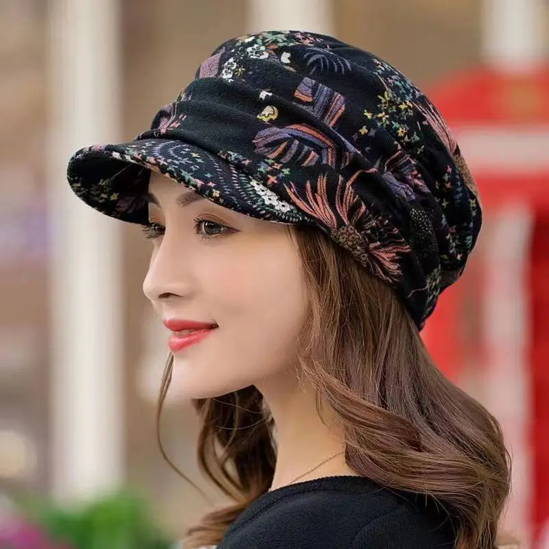 New Cool Women Warm Vintage Floral Caps Hat Female Autumn Winter Lady Baseball Cap Hat For Women Dropshipping