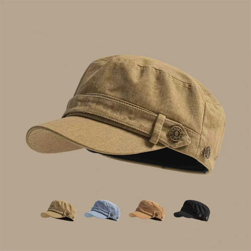 Unisex Solid Color Military Cadet Cap – Adjustable Flat Top Fisherman Army Retro Outdoor Hat