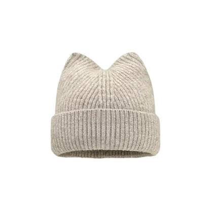Cat Ears Wool Hat Female Autumn and Winter Korean  Cute Face Small Knitted Hat Big Head Circumference Warm Ear Protection Hat