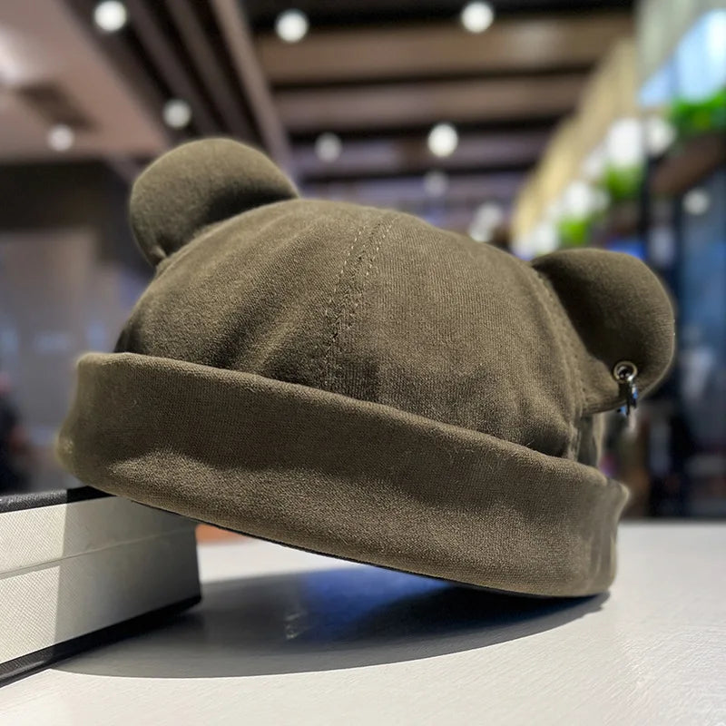 Unisex Cat Ear Cute Dome Caps Men women Melon Beanie Htas Solid Color Autumn Winter Hip Hop Hat Fashion Korean Version Melon Cap