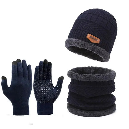 3pcs Winter Warm Set Velvet Knit Hat Scarf Gloves Unisex Outdoor Cold Weather Set