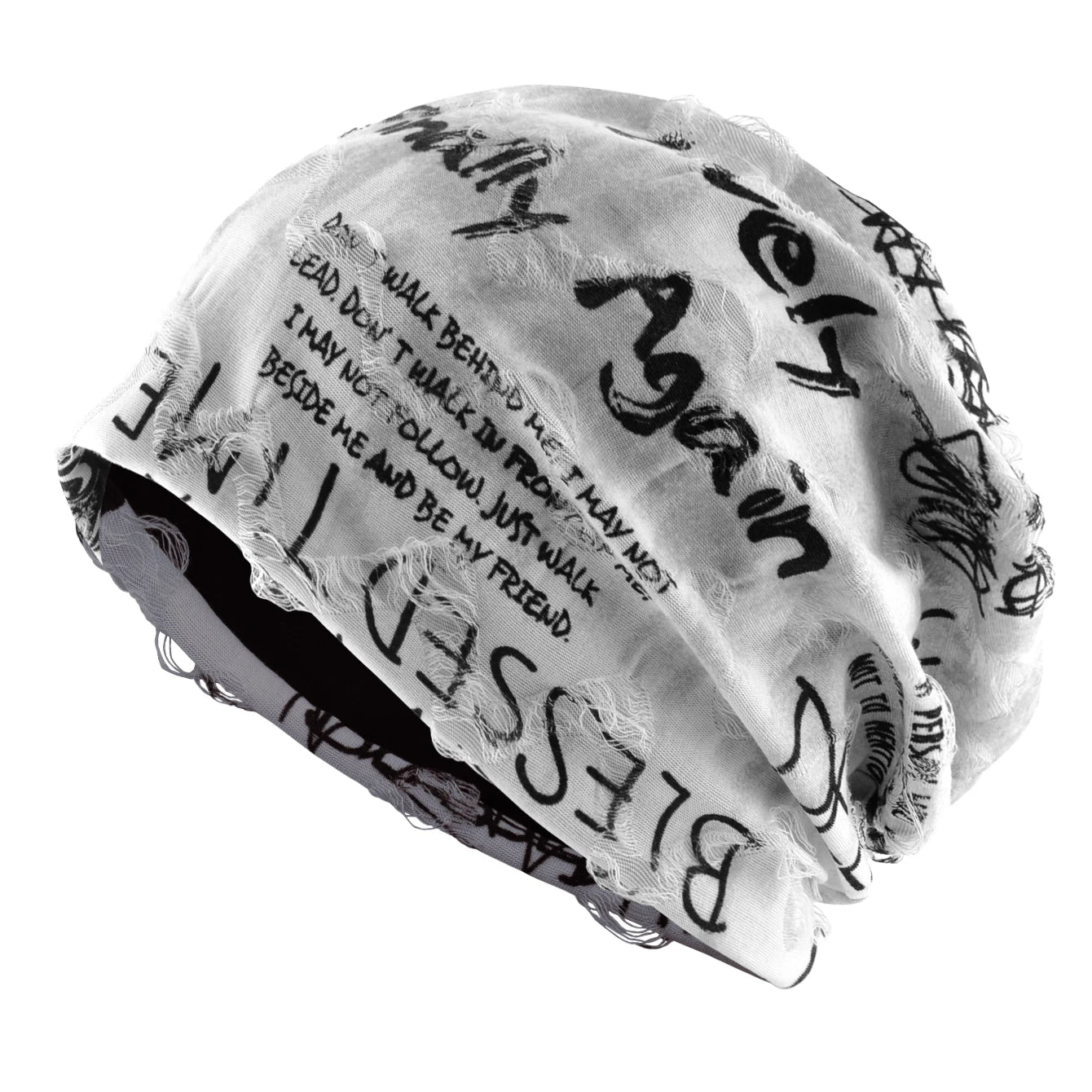Letter Print Beanie Hats For Women Men Vintage Distressed Cracked Design Wasteland Style Spring Summer Warm Fleece-lined Winter