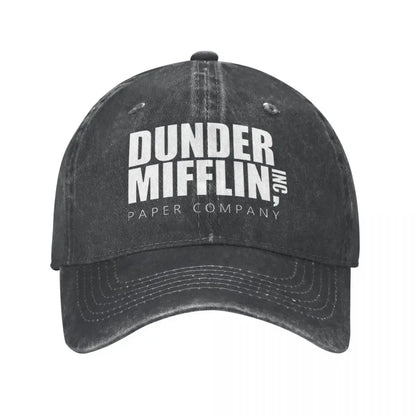Classic Dunder Mifflin Logo Baseball Caps Men Women Distressed Denim Washed Sun Cap The Office Travel Adjustable Hats Cap