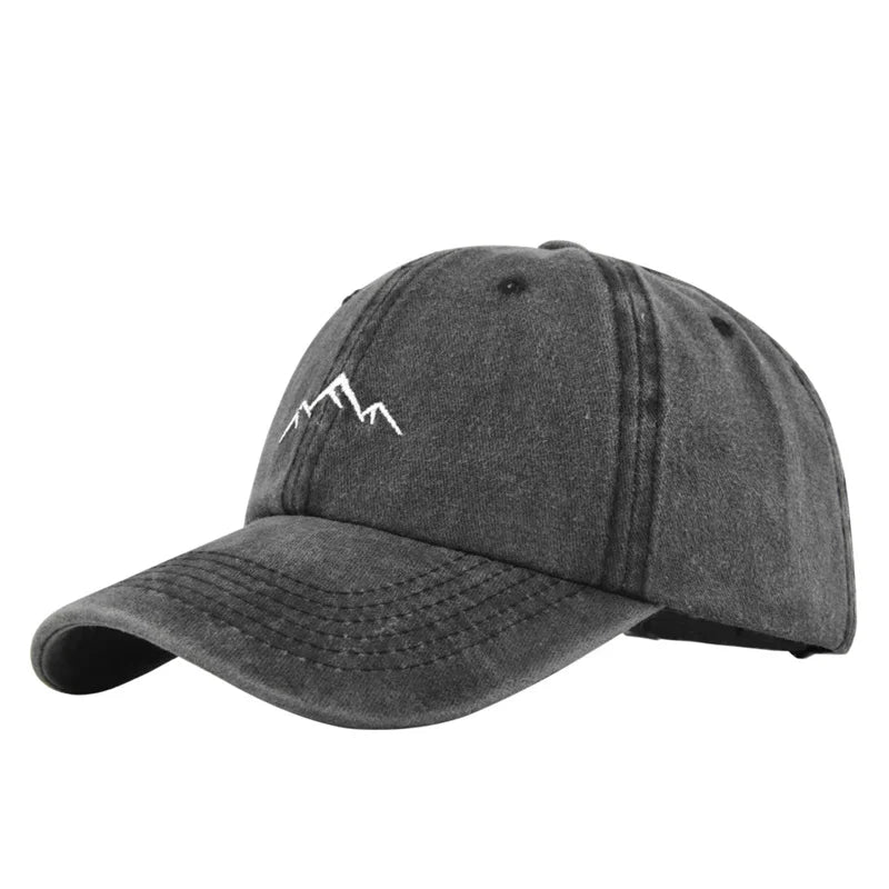 Unisex Retro Washed Cotton Baseball Cap – Mountain Embroidery Adjustable Casual Streetwear Trucker Sports Sun Hat