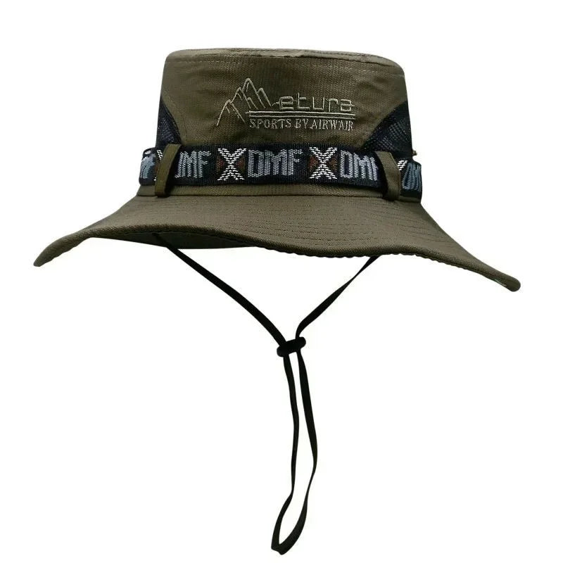 Unisex Breathable Bucket Hat – Wide Brim UV Protection Panama Safari Hiking Mesh Fisherman Sun Cap (Summer Outdoor)