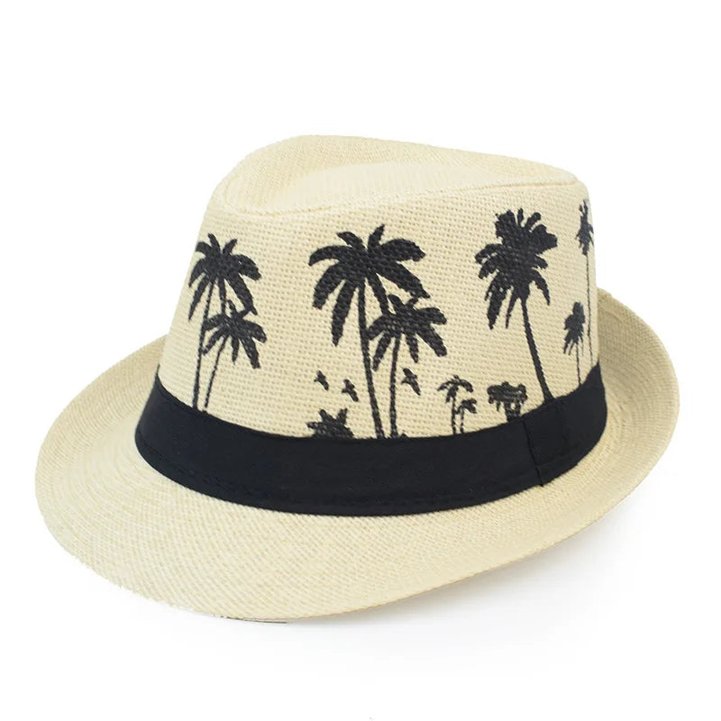 Golexury Summer Sun Straw Hats Men Coconut Tree Women Outdoor Breathable Tropical  Holiday Beach Jazz Top Fedora Hat Panama Cap