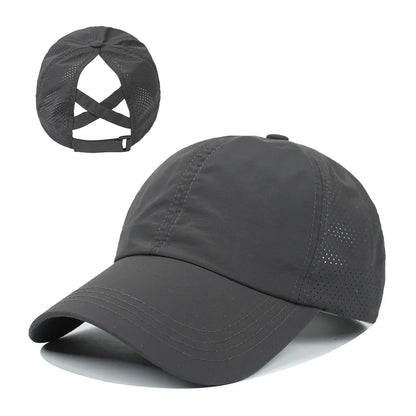 Summer Solid Color Baseball Cap Women's Athleisure Cross Ponytail Hat Mesh Quick-Drying Cap Visor Hat