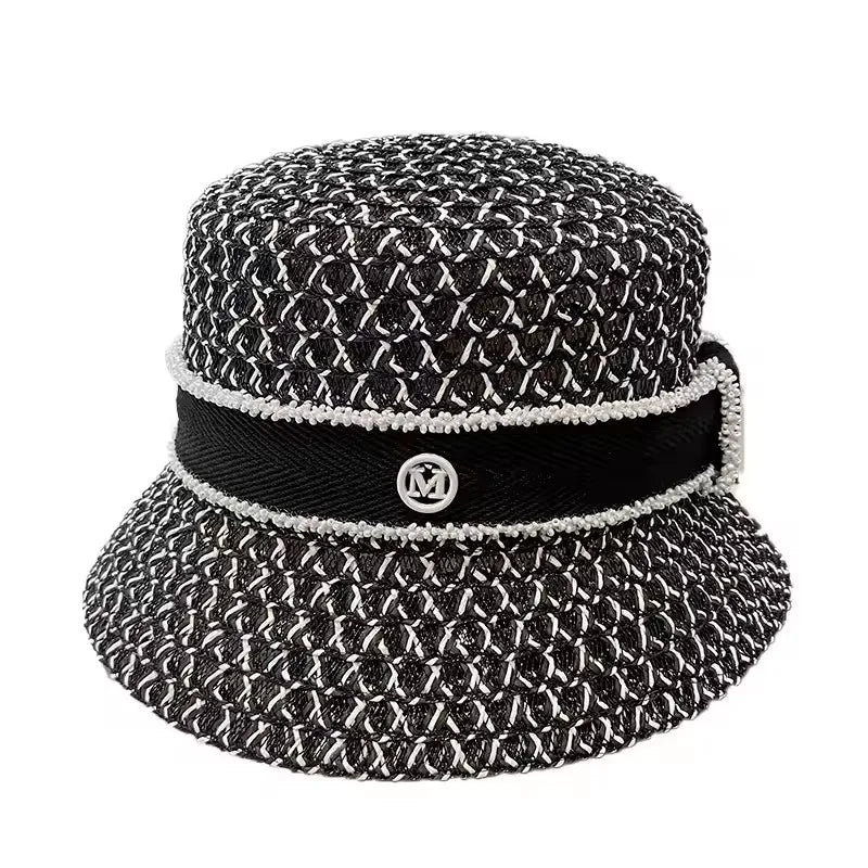 Women's Spring and Summer British Houndstooth Top Hats Seaside Sun Protection Beach Sun Hats Vacation Casual Top Hats