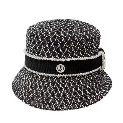 Women's Spring and Summer British Houndstooth Top Hats Seaside Sun Protection Beach Sun Hats Vacation Casual Top Hats