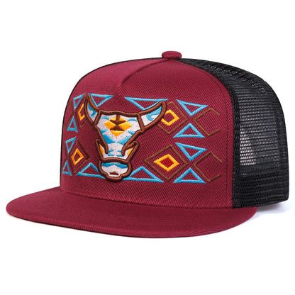 Unisex Ox Head Embroidery Hip-hop Net Hats Spring Summer Outdoor Adjustable Casual Baseball Caps Sunscreen Hat