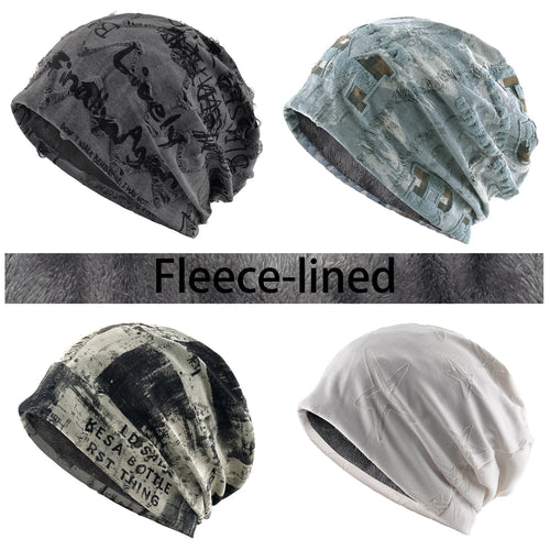 Letter Print Beanie Hat For Women Men Vintage Distressed Cracked Design Wasteland Style Warm Fleece-lined Skullis Beanie Winter