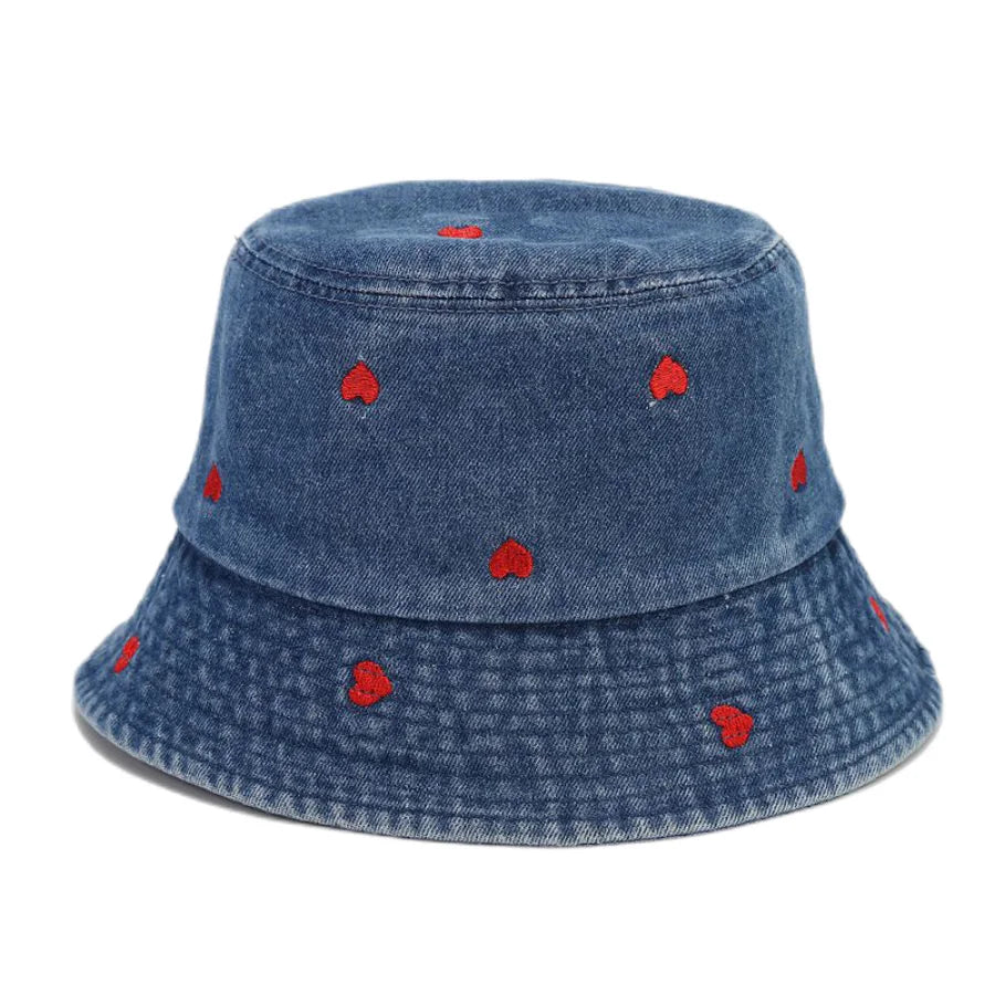 Spring Summer Strawberry Embroidery Denim  Bucket Hat Legent Fisherman Hats for Women Foldable Sport Sun Beach  Caps