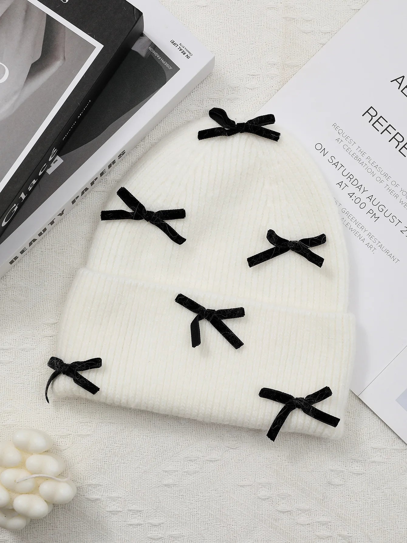 Luxury Rabbit Fur Knitted Hat Women Winter Warm Soft Bowknot Beanie For Women (elegant Solid Colors) | Cozy Fur Lined Baggy Cap