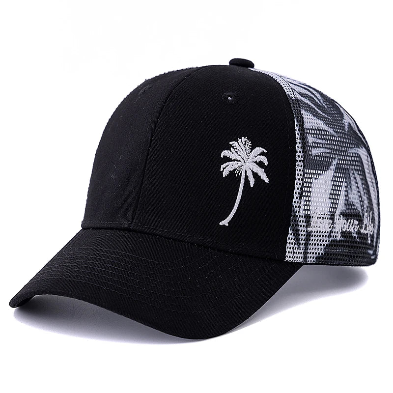 New Unisex Adjustable Baseball Cap Coconut Tree Pattern Outdoor Summer Trucker Hat Streetwear Cap For Men And Women