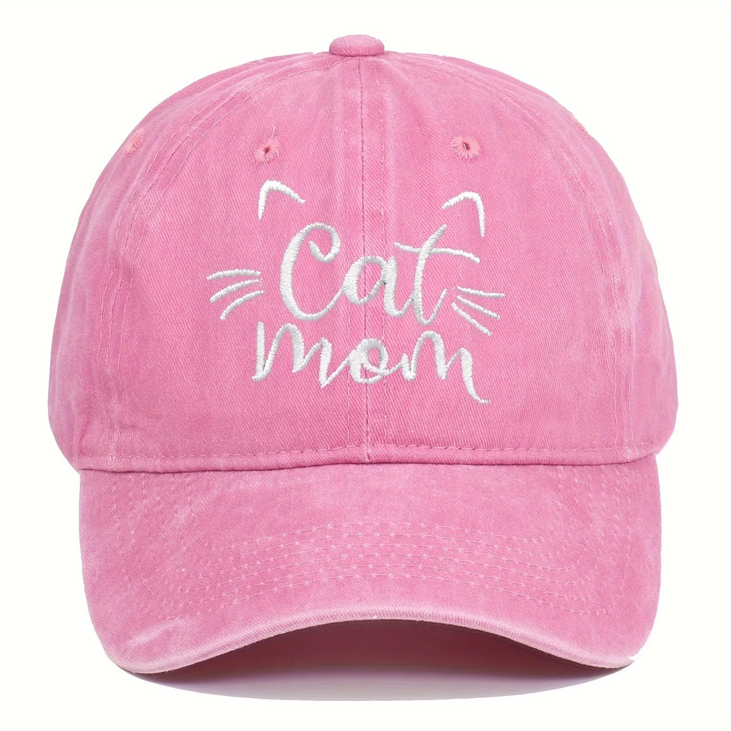 Ladies Embroidered Cat Mom Baseball Cap, Wash Cotton Adjustable Sunscreen Hat,Cartoon Theme, Birthday Gift, Outdoor Spire Caps