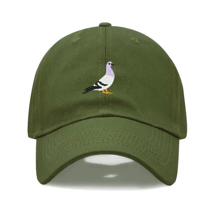 Pigeon Embroidery Baseball Cap for Women Men Fashion Adjustable Soft Washed Cotton Dad Hat Unisex Classic Golf Caps