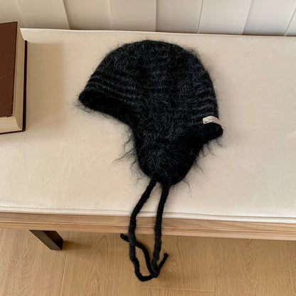 Winter Hat Women Wool Knitted Striped Beanie Baggy Cap Warm Windproof Outdoor Ski Balaclava Casual New