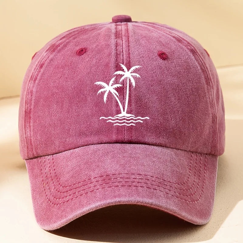 Vintage Palm Tree Print Design Baseball Cap Men Women Unisex Washed Cotton Truck Driver's Father's Sun Hat