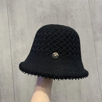 Japanese Minimalist Fisherman Hat Women's New Hollow Basin Hat Summer Sun Protection Sun Shading Bucket Hat Beach Panama Cap