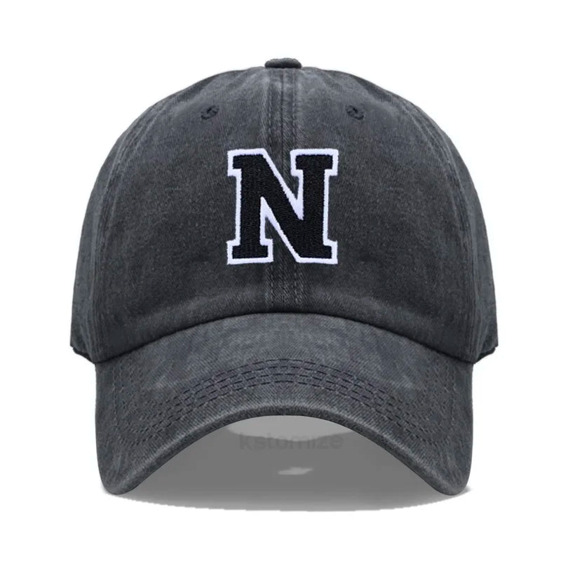 Initial Letter A-Z Embroider Baseball Cap For Men Womne Washed Cotton Dad Hat Fashion Team Sport Visors Snapback Caps