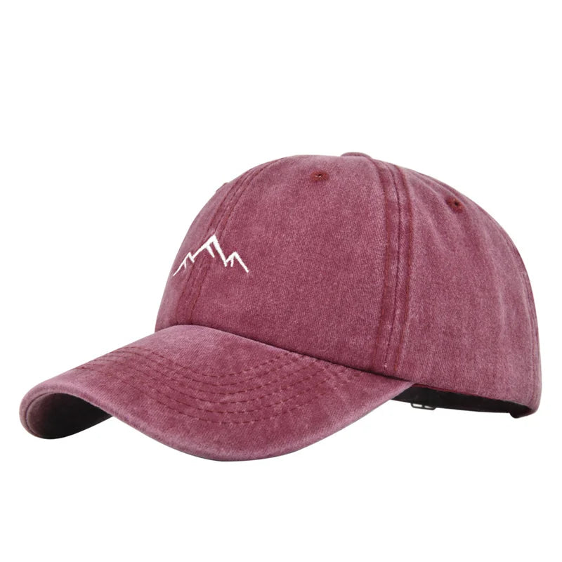 Unisex Retro Washed Cotton Baseball Cap – Mountain Embroidery Adjustable Casual Streetwear Trucker Sports Sun Hat