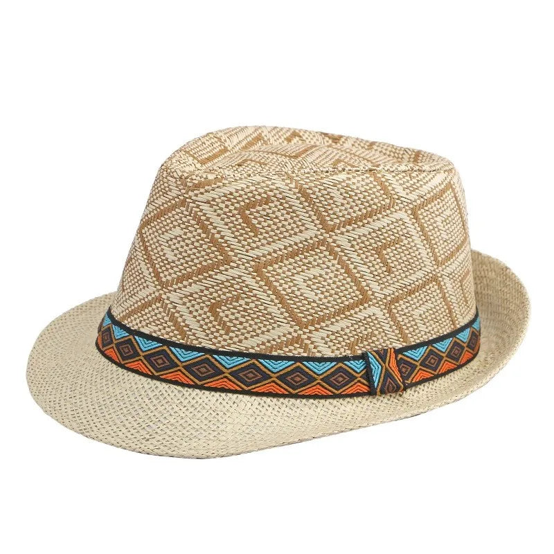 2025 New Korean Trendy Sun Hats British Top Hat Women's Men's Grometric Straw Hat Belt Jazz Hats Couple Beach Hat Fedoras Cap
