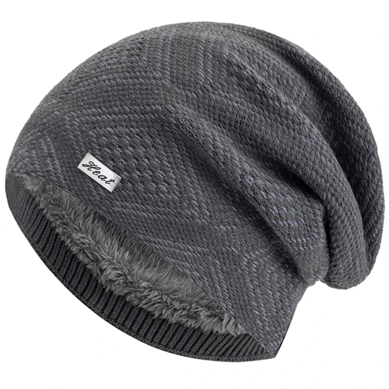 Hot Sale Unisex Warm Winter Hat HEAT Mark Skull Cap Diamond Grid Design Beanie Hat Thicken Winter Hats For Women Men Knit Hat