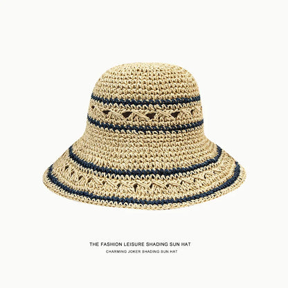Vintage Wide Brim Sun Hat Spring Summer Women Foldable Simple Straw Hat Outdoor Travel Beach UV Protection Bucket Hat Panama Cap