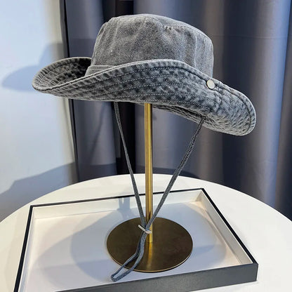 Vintage Washed Denim Bucket Hat Unisex Summer Sun Hat For Women Men Camping Cap With Uv Protection Western Cowboy Fisherman Hat