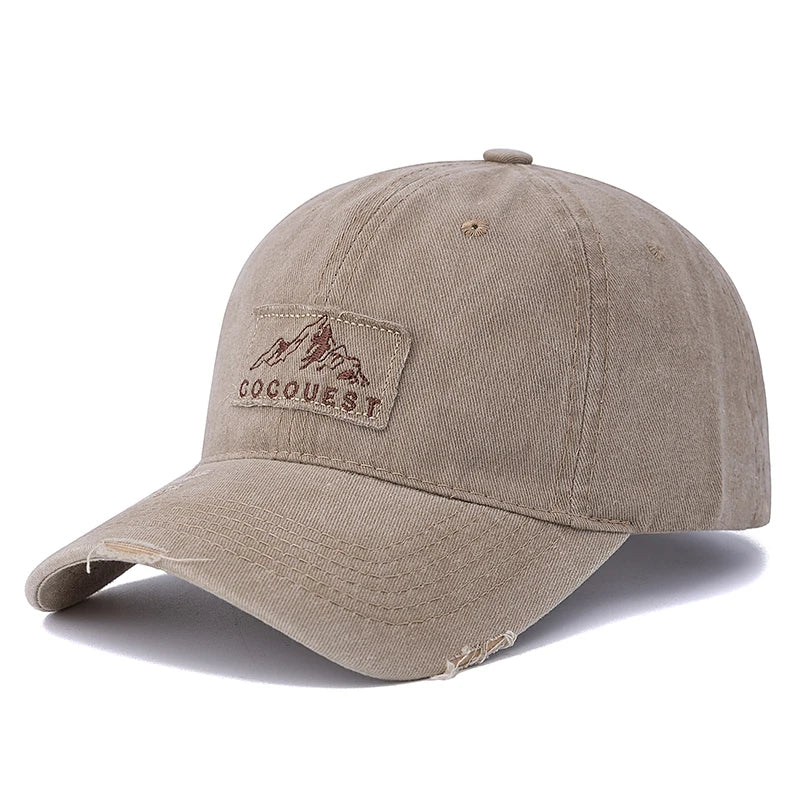 New Style Unisex Washed Cotton Vintage Baseball Cap Mountain Peak Embroidery Outdoor Sports Dad Hat For Men And Women