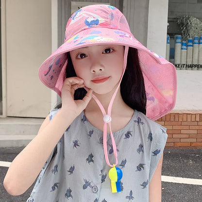 Summer Hats For Children Girls Boys Outdoor Sunshade Neck Sun Protection Breathable Big Brim Sun Hat Beach Accessories Sunhat