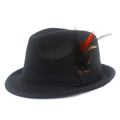 European and American Style Woolen   Women's Autumn and Winter Fashion Feather Show Hats Men's Jazz Hats