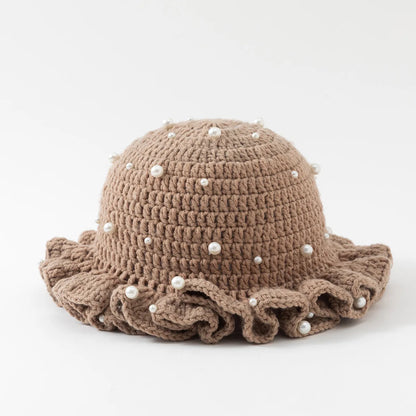 Fashion Handmade Crochet Bucket Hat for Woman Teen Outdoor Commute Fisherman Beanie Ruffled Brim Winter Windproof Carnival Cap