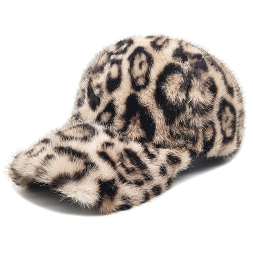 Chic Leopard Print Plush Baseball Cap for Women - Lightweight, Adjustable, Perfect for Fall/Winter