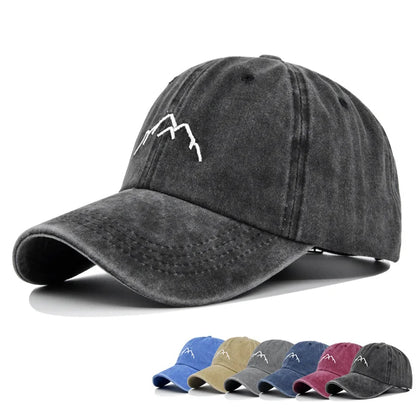 Unisex Retro Washed Cotton Baseball Cap – Mountain Embroidery Adjustable Casual Streetwear Trucker Sports Sun Hat