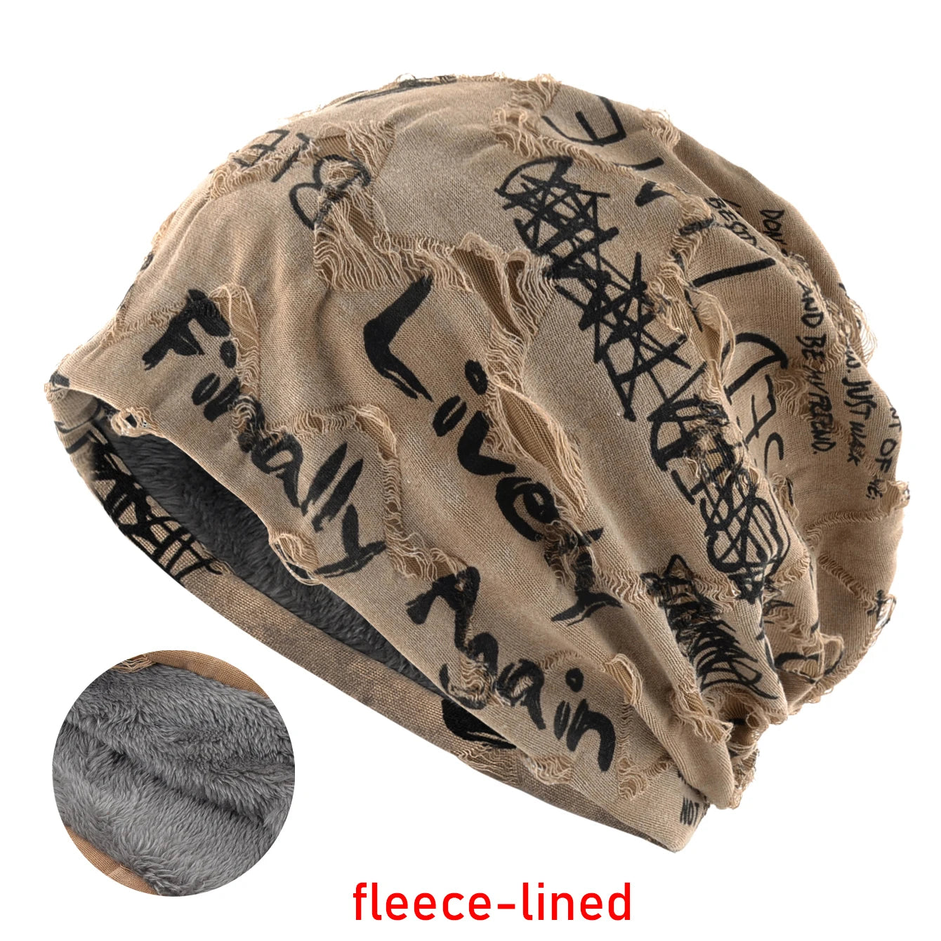 Letter Print Beanie Hats For Women Men Vintage Distressed Cracked Design Wasteland Style Spring Summer Warm Fleece-lined Winter