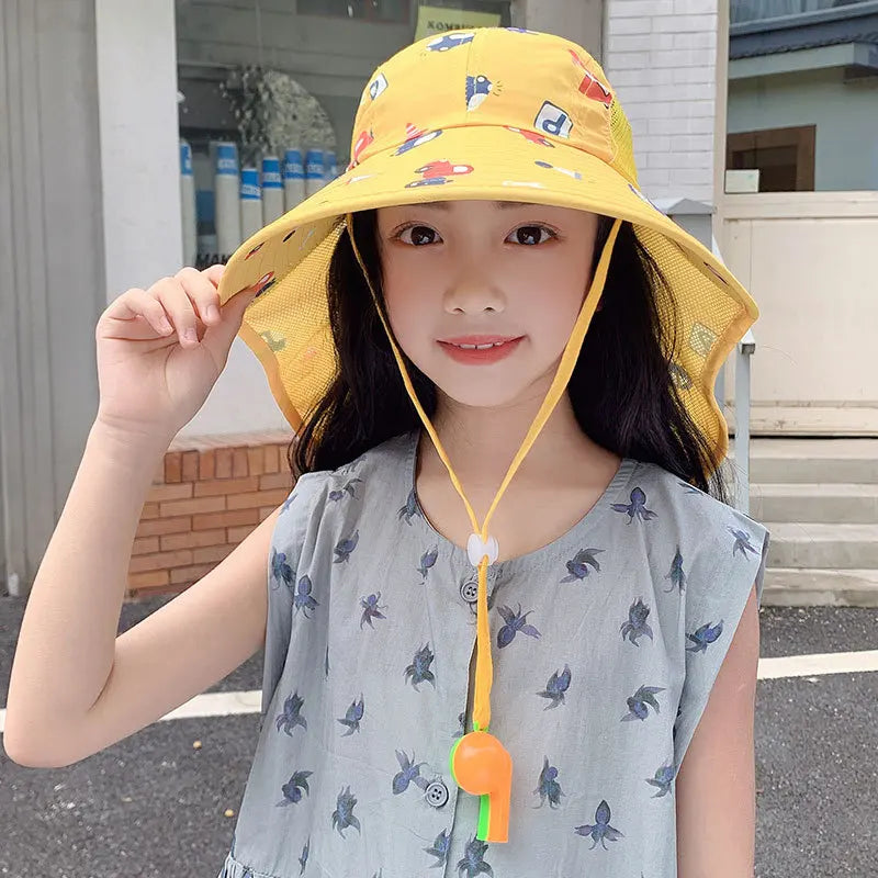 Summer Hats For Children Girls Boys Outdoor Sunshade Neck Sun Protection Breathable Big Brim Sun Hat Beach Accessories Sunhat