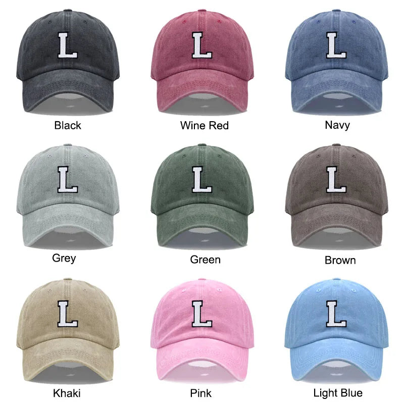 Initial Letter A-Z Embroidery Baseball Cap For Men Womne High Quality Washed Cotton Dad Hats Team Sport Visors Snapback Caps